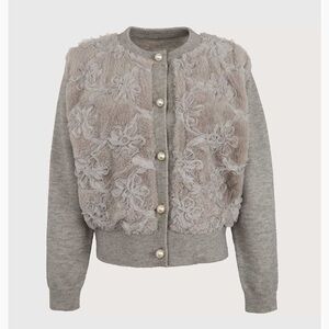 Saachi Flower Faux Fur Velour Cardigan SZ M,L.